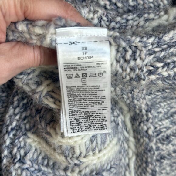 GAP‎ Sweater Women Oversize XS Chunky Cable Knit Cardigan Blue White Snow NWTO - Picture 10 of 10